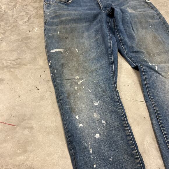 G Star Raw 3301 Straight Tapered Jeans Mens 34x32 Blue Button Fly Paint Distress - Picture 5 of 11